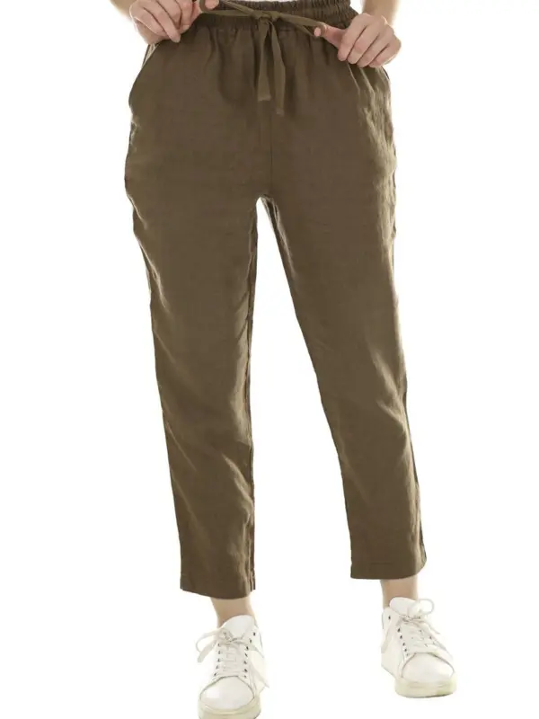 Tapered Linen Trouser in olive