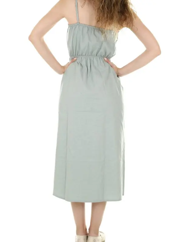 Shirred Strap Midi Dress in sage