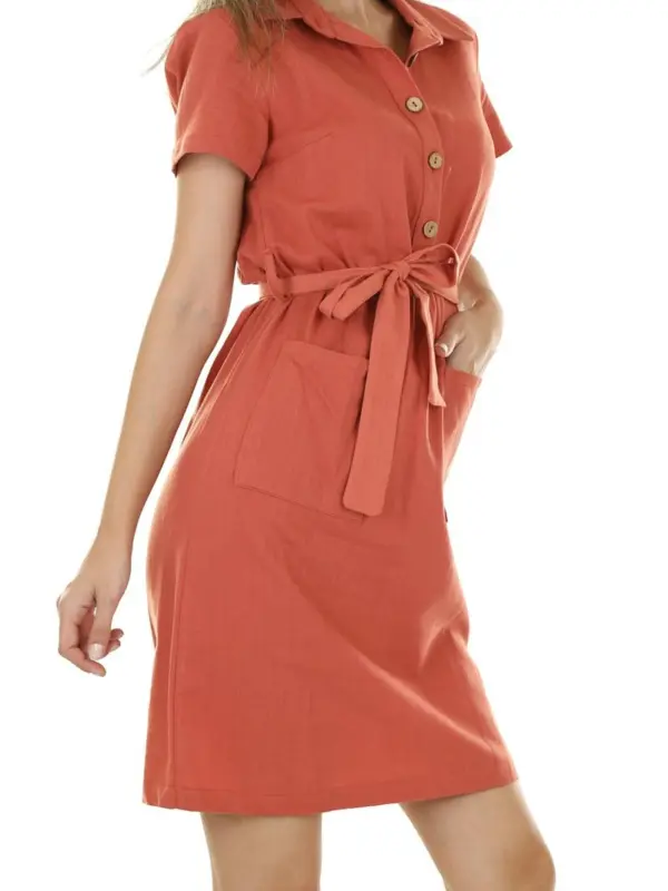 Tie-Waist Shirt Dress in terracotta